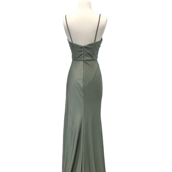 New Long Sheath Sleeveless Ruched Bridesmaid Dress w/ Leg Slit & V-Neck DQ 4288 - Picture 4 of 9